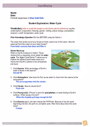 Student Exploration: Water Cycle