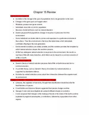 Chapter 15 Review - Introduction to Evolution