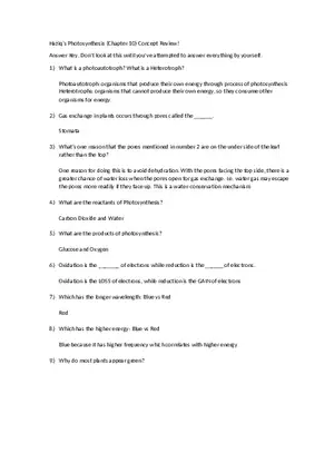 Haziq's Photosynthesis (Chapter 10) Concept Review