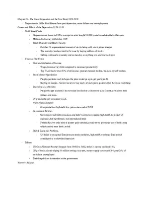 The Great Depression and the New Deal, 1929-1939 Chapter 24 Notes