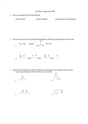 Reactions at Alpha Carbon HW