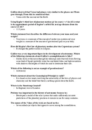 Astronomy Quiz Galileo Notes