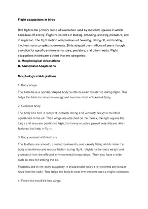 Flight Adaptations in Birds