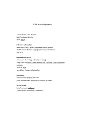 SOAP Note Assignment - Left Hip