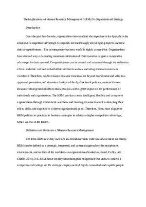 The Implications of Human Resource Management On Organizational Strategy