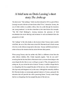 A Brief Note on Doris Lessing’s Short Story The Antheap