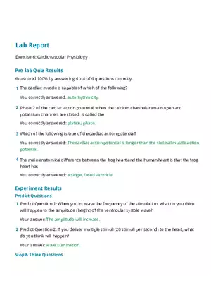 Lab Exercise 6 Activity 1 Cardiovascular Physiology