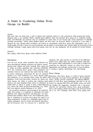 A Guide to Conducting Online Focus Groups Via Reddit