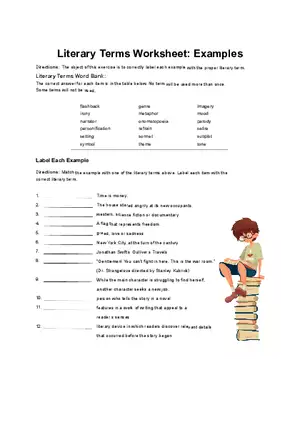 Literary Terms Examples Worksheet