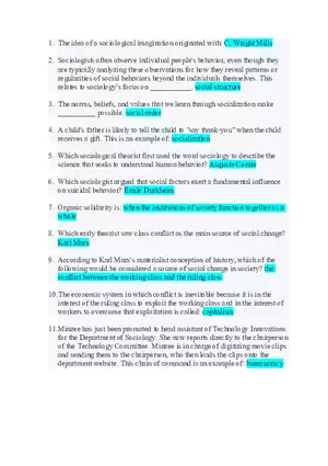 Exam #1 General Sociology Answers