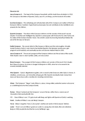 Character List - The Sound and the Fury