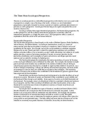 The Three Main Sociological Perspectives