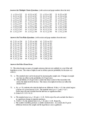 Introduction to Hypothesis Testing Answer Key