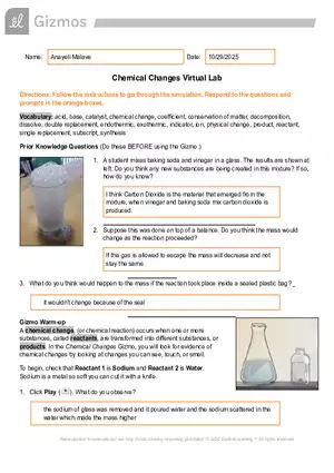 Chemical Changes Virtual Lab