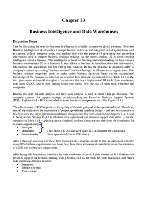 Business Intelligence and Data Warehouses