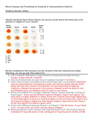 Blood Typing and Transfusions Answer Sheet