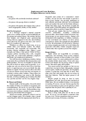 Workplace Behaviors Worksheet