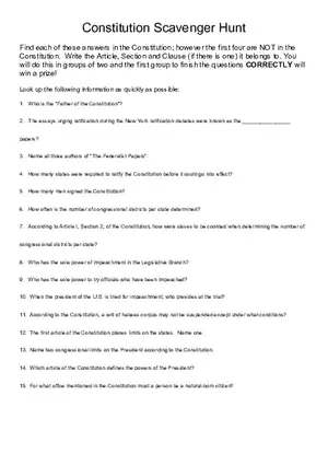 Constitution Scavenger Hunt Assignment