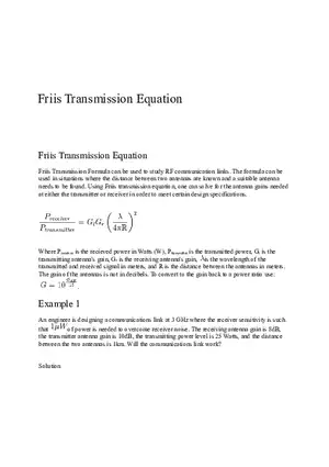 Friis Transmission Equation