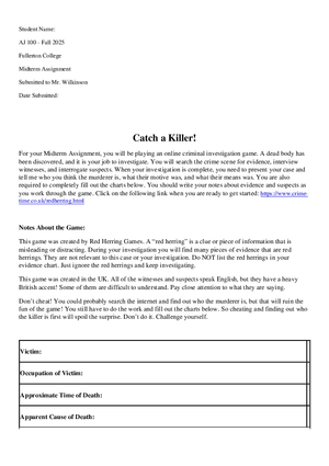 Alternate Midterm - Catch a Killer!
