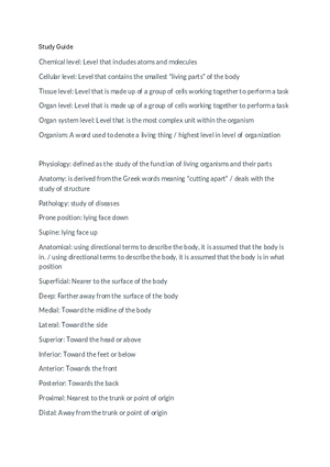 Levels of Structural Organization in the Human Body