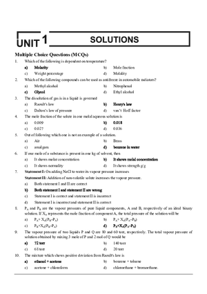 Colligative Properties and Solutions Multiple Choice Questions