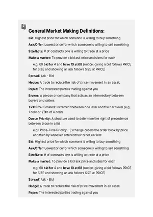 General Market Making Definitions