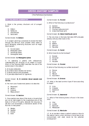 Gross Anatomy Samplex Answer Key