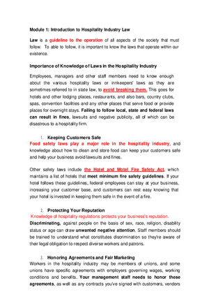 Introduction to Hospitality Industry Law