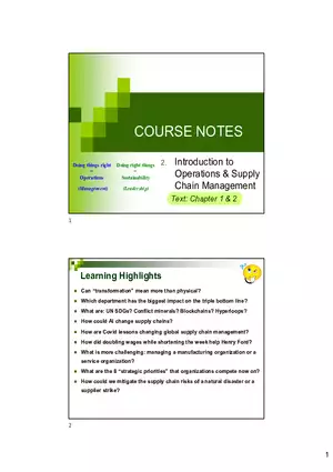 Introduction to Operations and Supply Lecture Note