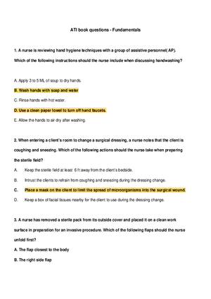 ATI Book Questions - Fundamental Nursing