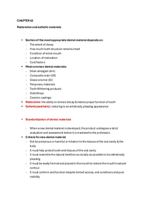 Restorative and Esthetic Dental Materials - Selection and Uses