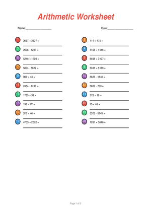 Arithmetic Worksheet #4