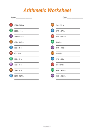 Arithmetic Worksheet #10