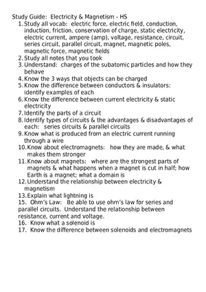 Study Guide - Electricity and Magnetism