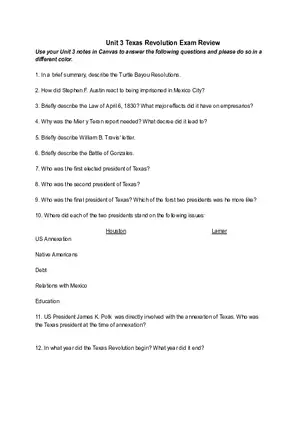 Unit 3 Texas Revolution