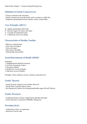 Family Centered Nursing Study Guide
