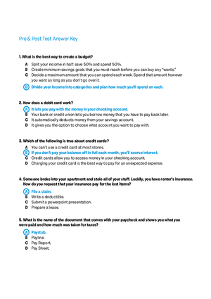 Pre and Post Test Budgeting Basics Answer Key