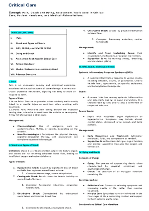 Critical Care - Pain, Death and Dying