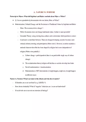 Nature vs. Nurture in Cultural Change Marx vs. Weber Debate