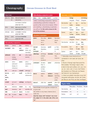 German Grammar A1 Cheat Sheet