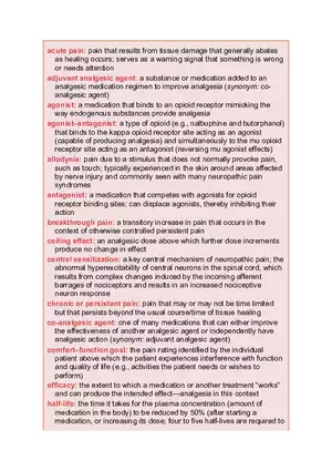 Key Terminologies in Pain Management and Opioid Pharmacology