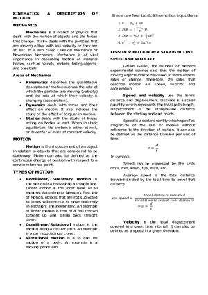Kinematics A Description of Motion