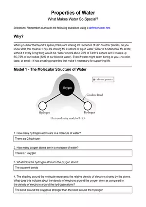 Water Molecule Worksheet #12