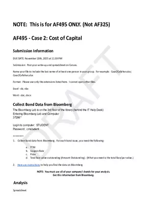 AF495 - Case 2: Cost of Capital