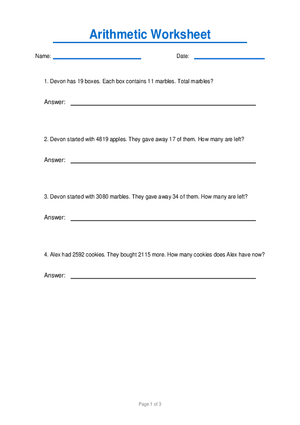 Arithmetic Worksheet 9