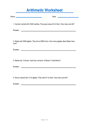 Arithmetic Worksheet 2