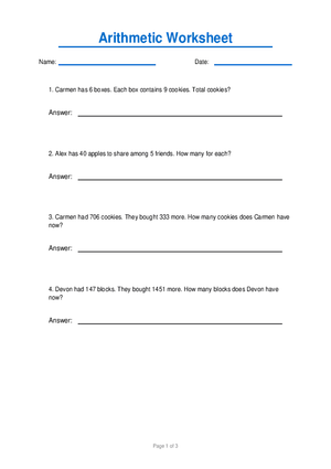 Arithmetic Worksheet 5