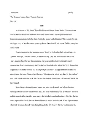 The House on Mango Street Vignette Analysis