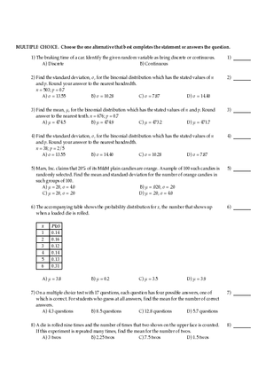 Discrete and Continuous Random Variables and Binomial Distribution Calculations
